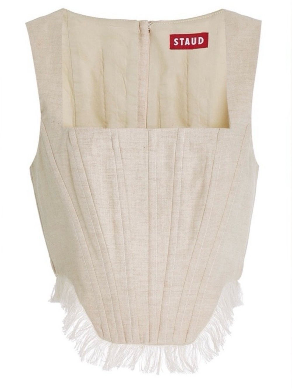 STAUD Triton Set Linen Wide-Leg Pants with Silver Buckle Belt & Linen Corset - Picture 12 of 12